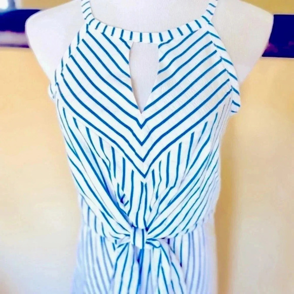 London Times Women's Tie Front Striped Halter Dress Size 8 - Picture 4 of 10